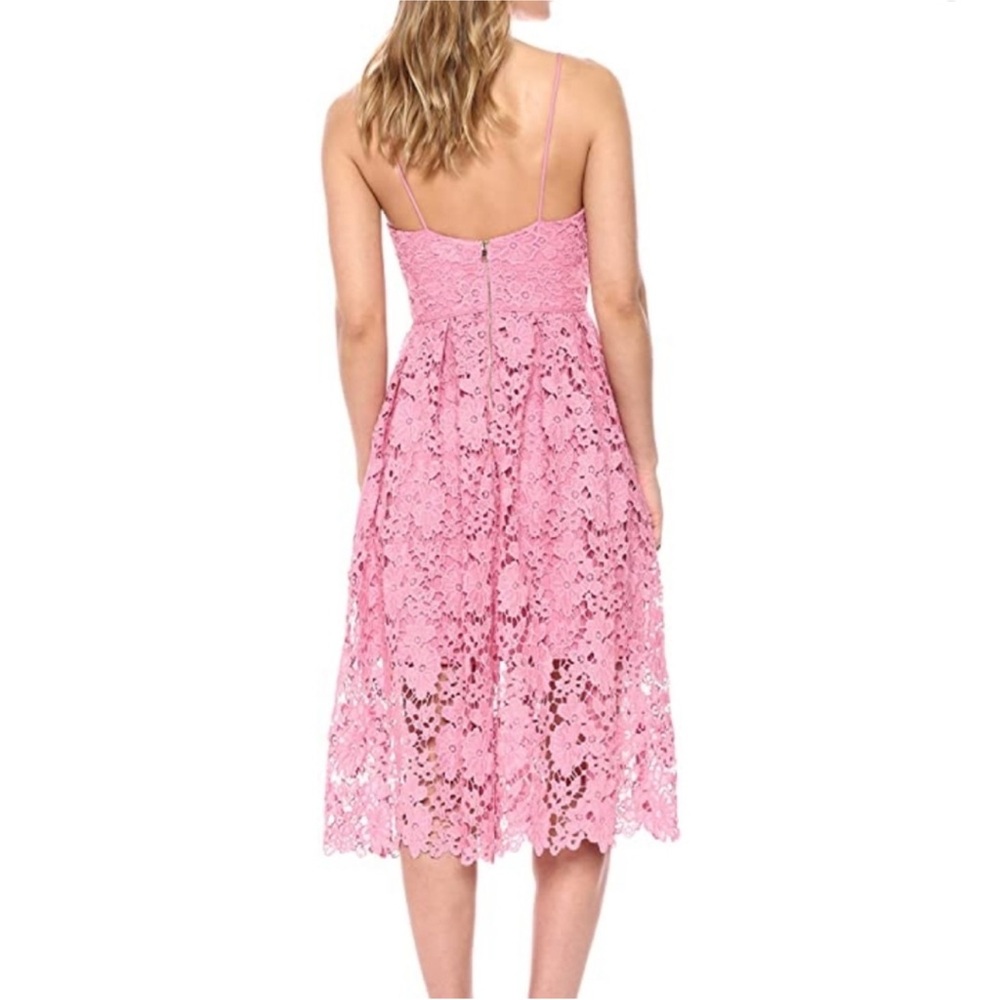 Donna Morgan Pink Lace Midi Dress size 6 Lace Overlay A-Line‎ Spaghetti Straps - Picture 2 of 11